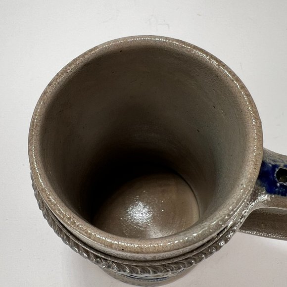 Vtg German Stein Beer Mug Cobalt Blue Grey Salt Glazed 16 oz Embossed Rustic 90s - Picture 7 of 13